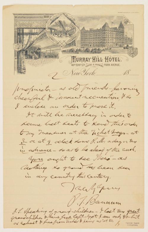 Letter from P.T Barnum to illegible recipient