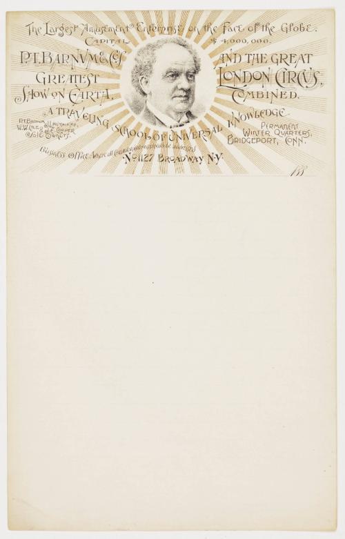 Letterhead of P.T. Barnum's Greatest Show on Earth and the Great London Circus