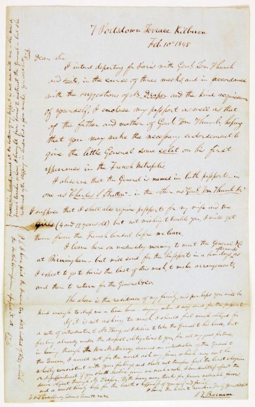 Letter from P.T. Barnum to Edward Everett