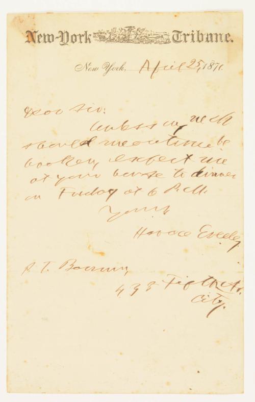 Letter from Horace Greely to P.T. Barnum