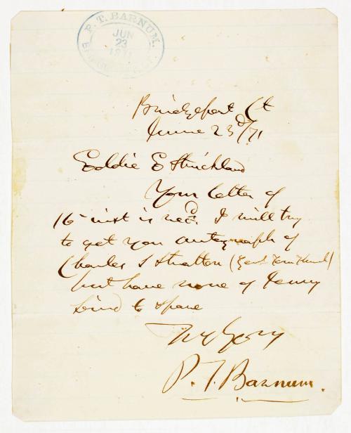 Letter from P.T. Barnum to Eddie Strickland