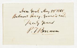 Note from P.T. Barnum to Belmont Perry