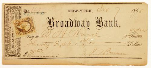 Check from P.T. Barnum to S.H.Hurd