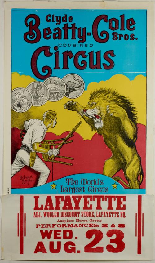 Clyde Beatty-Cole Bros. Circus:  Lion Tamer with standing lion