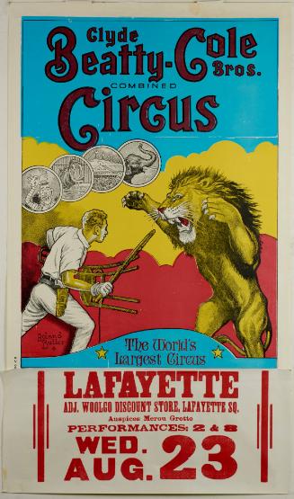 Clyde Beatty-Cole Bros. Circus:  Lion Tamer with standing lion