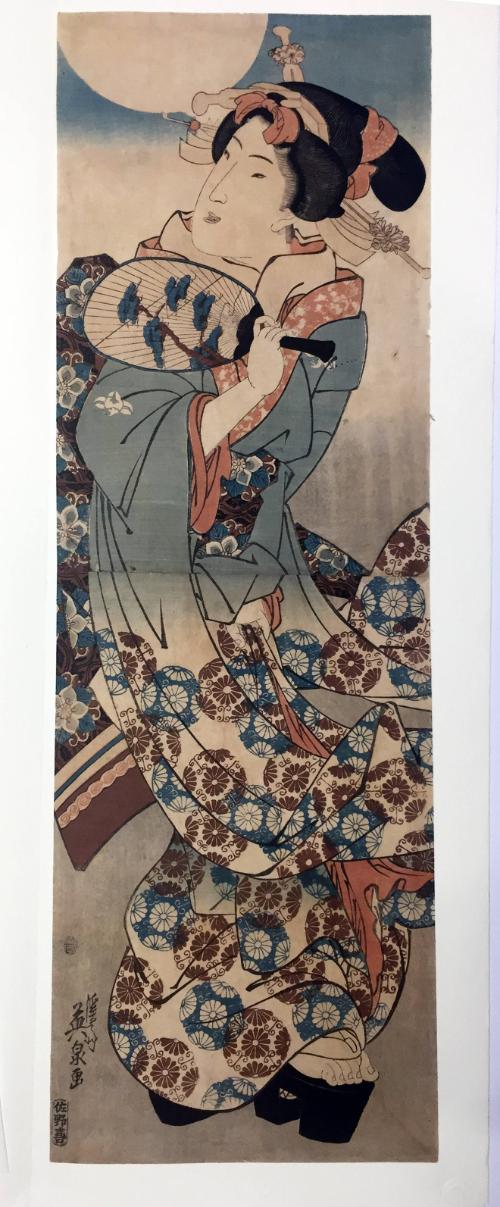 Young Woman with Fan under Full Moon