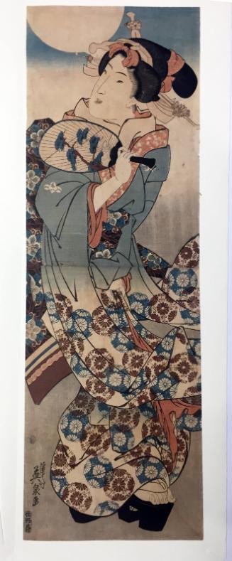 Young Woman with Fan under Full Moon