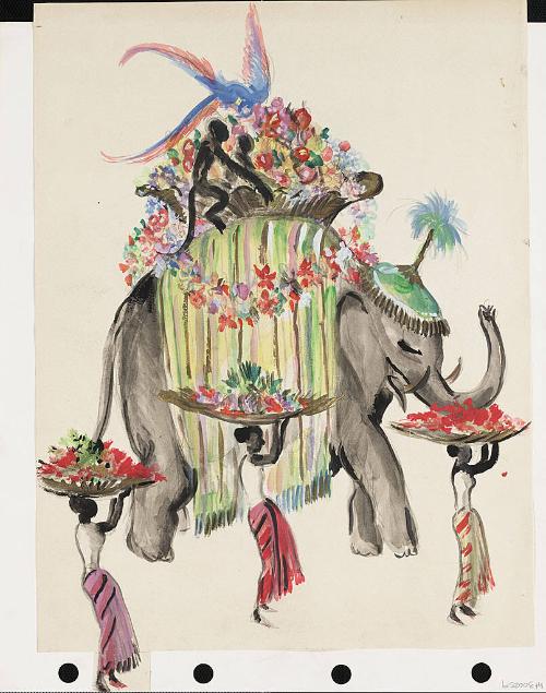 Elephant with Fruit and Flower Tray