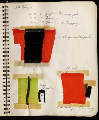 Swatches for 7 Egyptian Dancing Girls, 1 Driver, 2 Horses with Trappings, Cleopatra, Antony, and Blankets