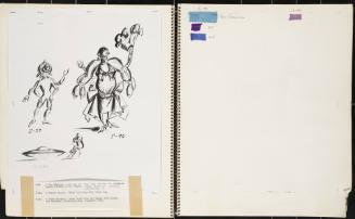 Sketches and Swatches for 4 Men Tumblers, Flying Saucer, and Clown Dowager
