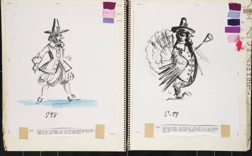 Sketches and Swatches for Pilgrim Man Clown and Turkey