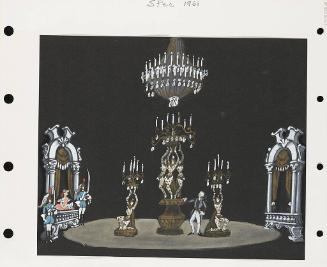 Set Design with Chandeliers and Statues