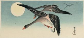 Two Geese in Flight with Full Moon