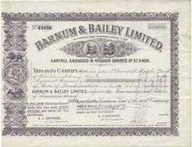 Barnum & Bailey Limited Stock Share Certificate No.11676