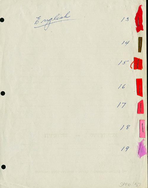 English Court Swatch Sheet--1957 Production