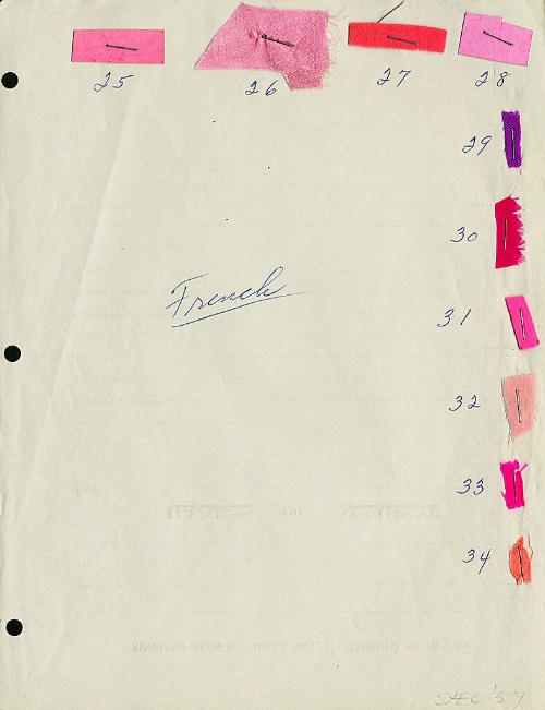 French Court Swatch Sheet--1957 Production
