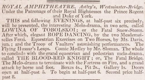 ROYAL AMPHITHEATRE, Astley's, Westminster-Bridge.