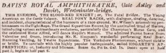DAVIS'S ROYAL AMPHITHEATRE, (late Astley and Davis), Westminster-Bridge