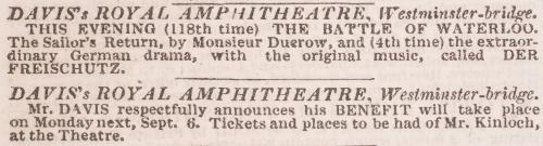 DAVIS'S ROYAL AMPHITHEATRE, Westminster-bridge.
