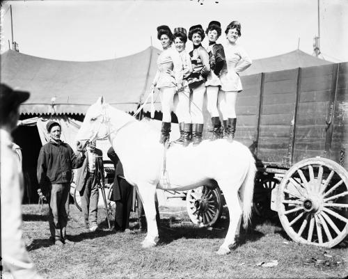 Dallie Julian Ledgett and Four Other Equestrians Standing on Horseback
