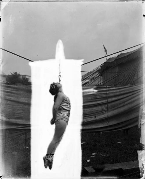 Portrait of Edith Siegrist Performing the "Iron Jaw"