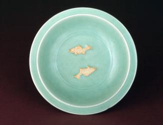 Dish with two unglazed carp
