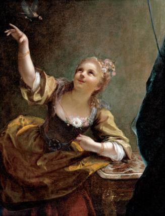 Girl Playing with a Bird on a String