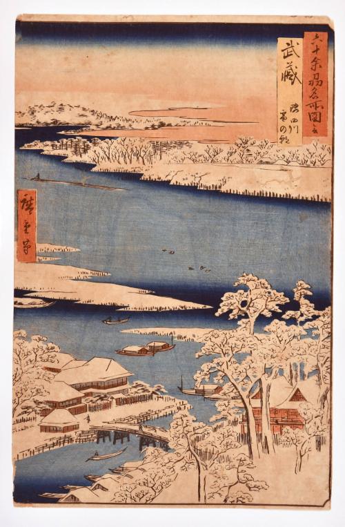 Musashi Province: Sumida River, Snowy Morning, from the series Famous Places in the Sixty-odd Provinces