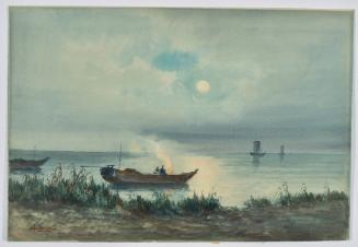Lake, Sky, Boats, Moon
