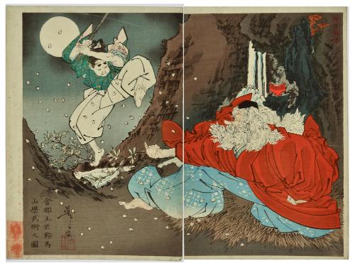 Shanaō (Yoshitsune) Learning Martial Arts from the Tengu King on Mount Kurama, from the series Yoshitoshi Manga