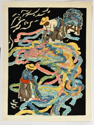 Washing yūzen cloth