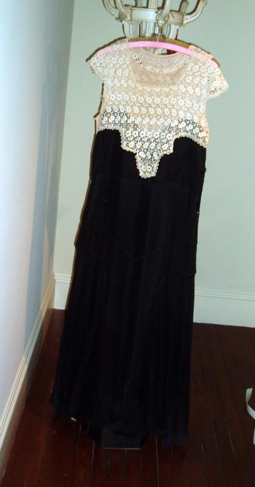 Black Silk and crochet Dress