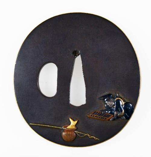 Tsuba with Design of Ebisu (God of Fisherman and Good Fortune) and Daikokuten (God of Fertility and Wealth)