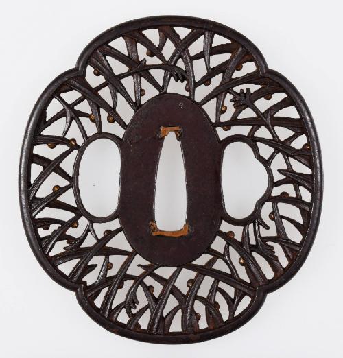 Tsuba with Design of Fireflies and Grasses