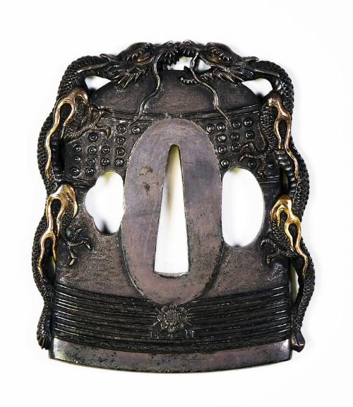 Tsuba in the form of a Temple Bell with Flaming Dragon (Dōjōji)