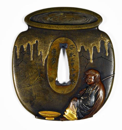 Tsuba with shōjō and sake jar
