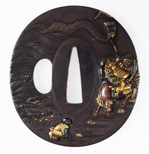 Tsuba with Mounted Warrior and Messenger