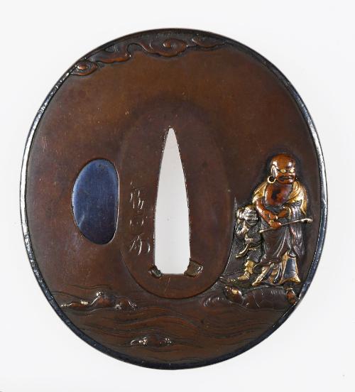 Daruma and Attendant Crossing a River on a Turtle and a Carp