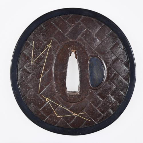 Tsuba with Design of Pine Needles on Basketweave Pattern