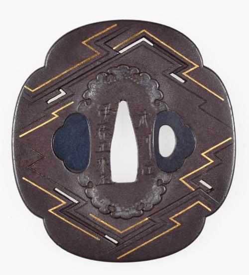 Tsuba with Pattern of Stylized Pine Bark and Snowflake