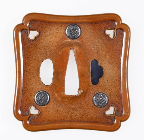 Spool-Shaped Tsuba with Sumitate Yotsume Crest
