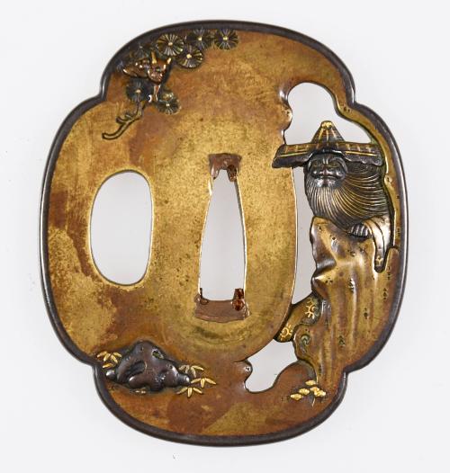 Tsuba with Design of Shōki in a Landscape
