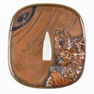 Tsuba with the God of Thunder Losing his Umbrella in a Storm