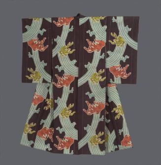 Awase (lined) meisen silk kimono with wave motifs