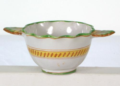 Bowl with Handles, Green and Yellow Pottery
