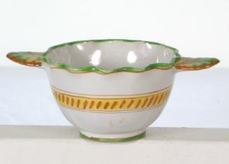 Bowl with Handles, Green and Yellow Pottery