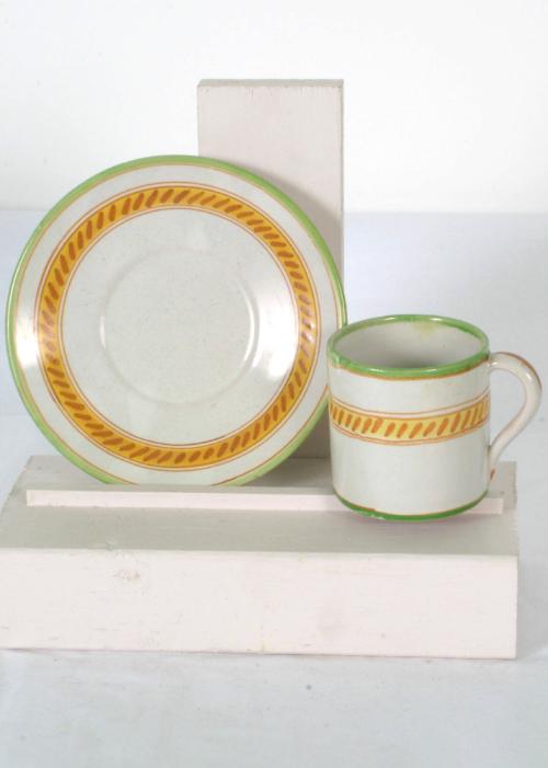 Demitasse Saucer, Green and Yellow Pottery
