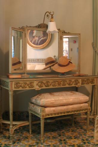 Louis XVI Style Green Painted Three Part Swing Mirror