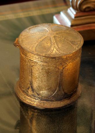 Metal Inkwell with glass insert - part of Gilded desk set