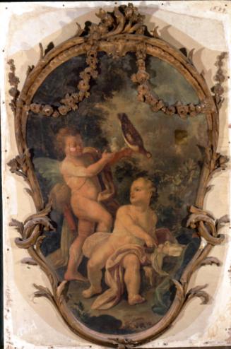 Two Cherubs with Three Doves and Bird